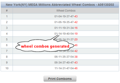 New York MEGA Millions Lotto Wheels Sample Results